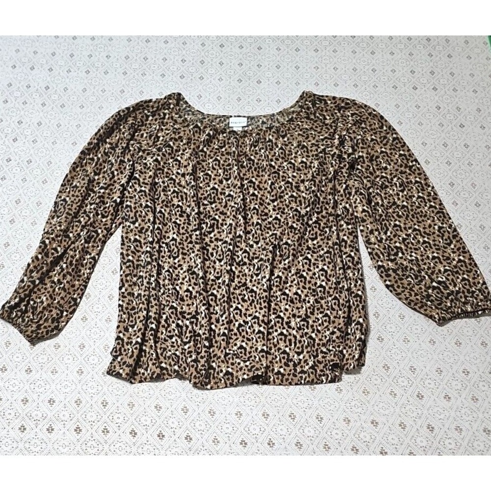 Ava & Viv Women's Top Animal Print Long Sleeve Size 1X Blouse Pullover